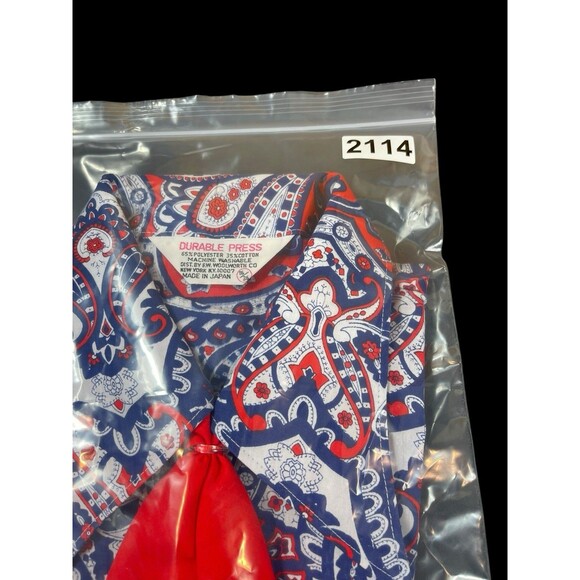 VTG 60s Woolworth Primstyle Blouse NWT Red White Blue Paisley Made in Japan M - Picture 12 of 12